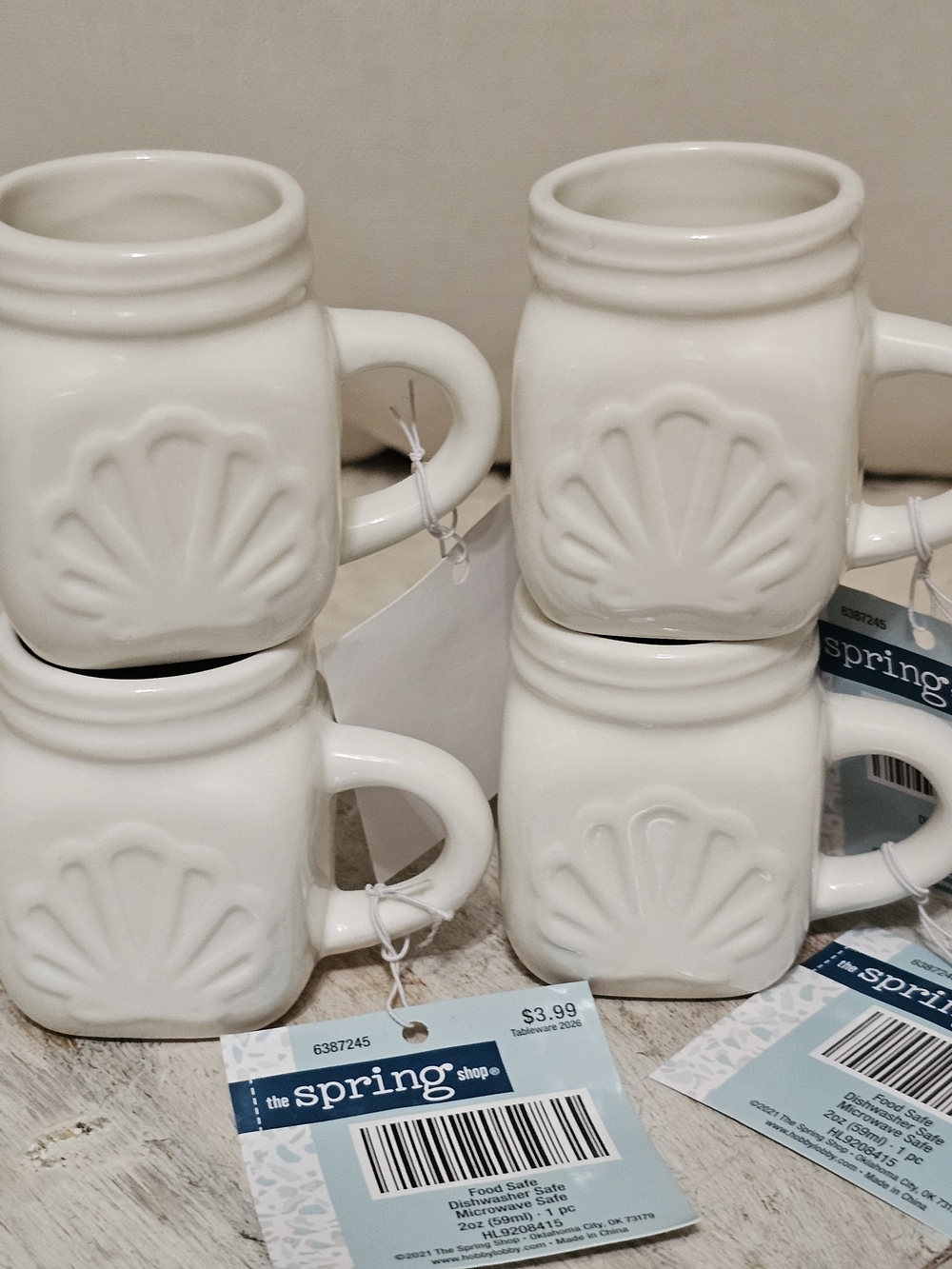 Seashell Embossed Espresso Mug Set Of 4 New With Tags